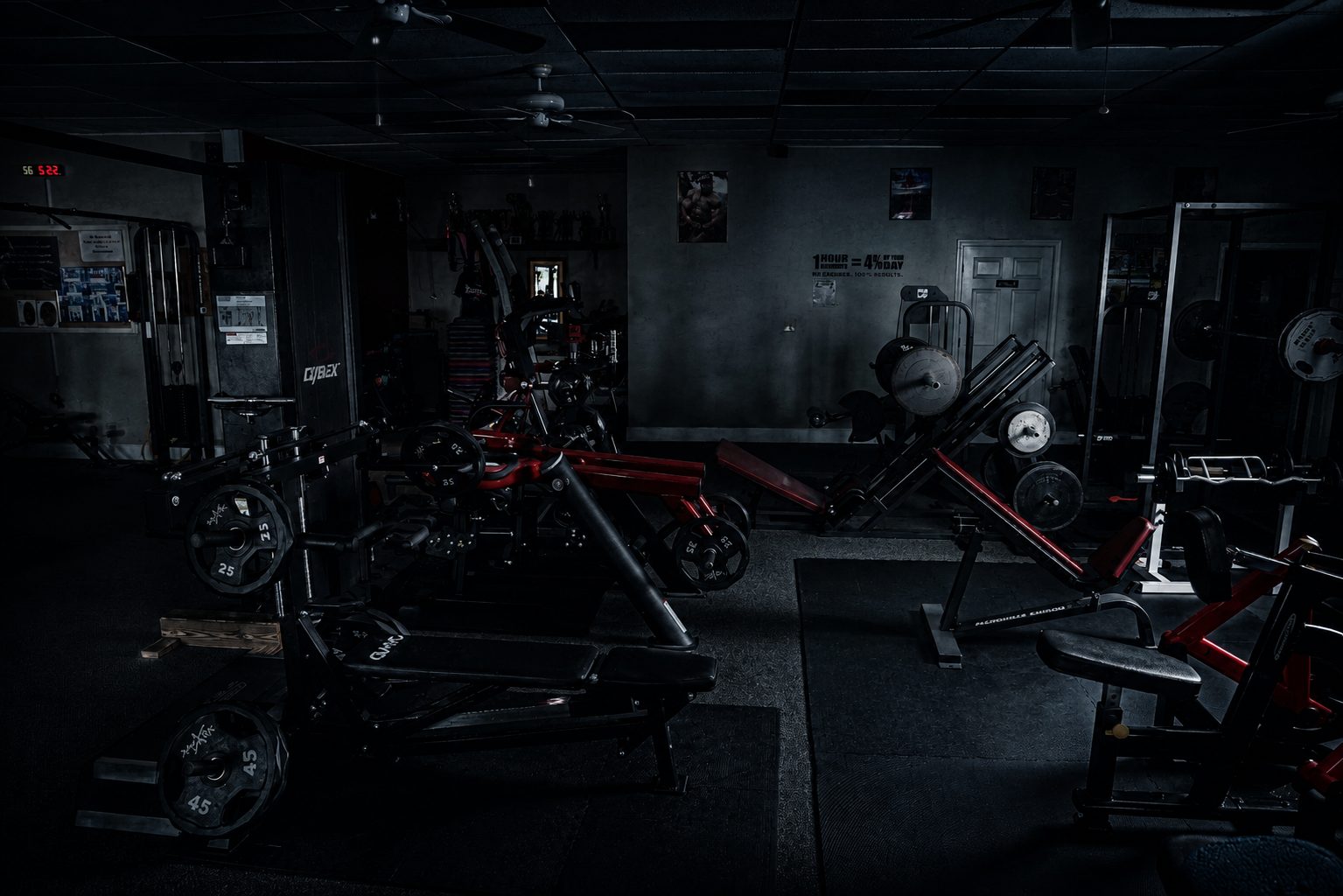 Low-lit training floor — fitness facility photography