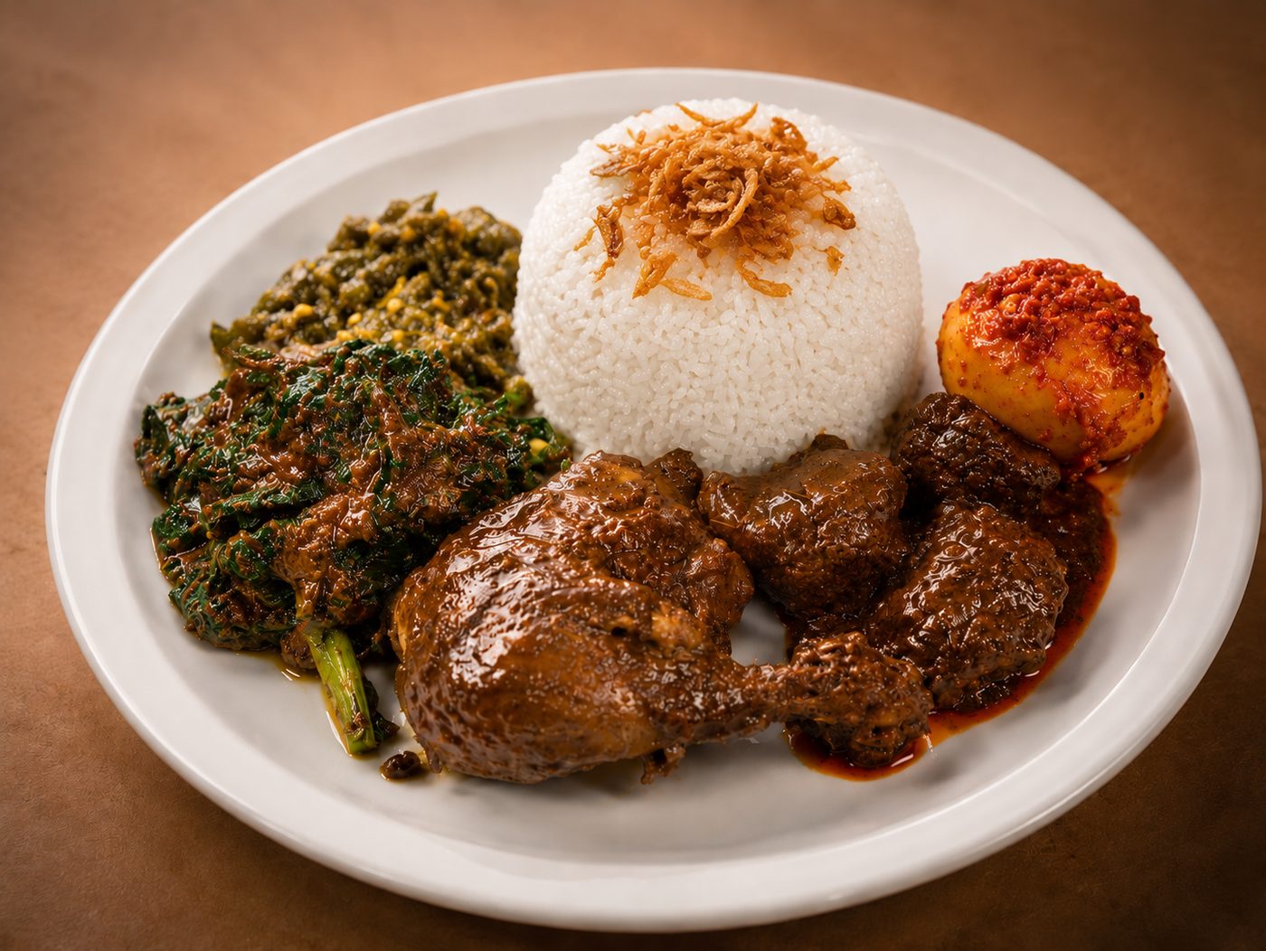 Nasi padang plated for the camera — Indonesian restaurant food photography