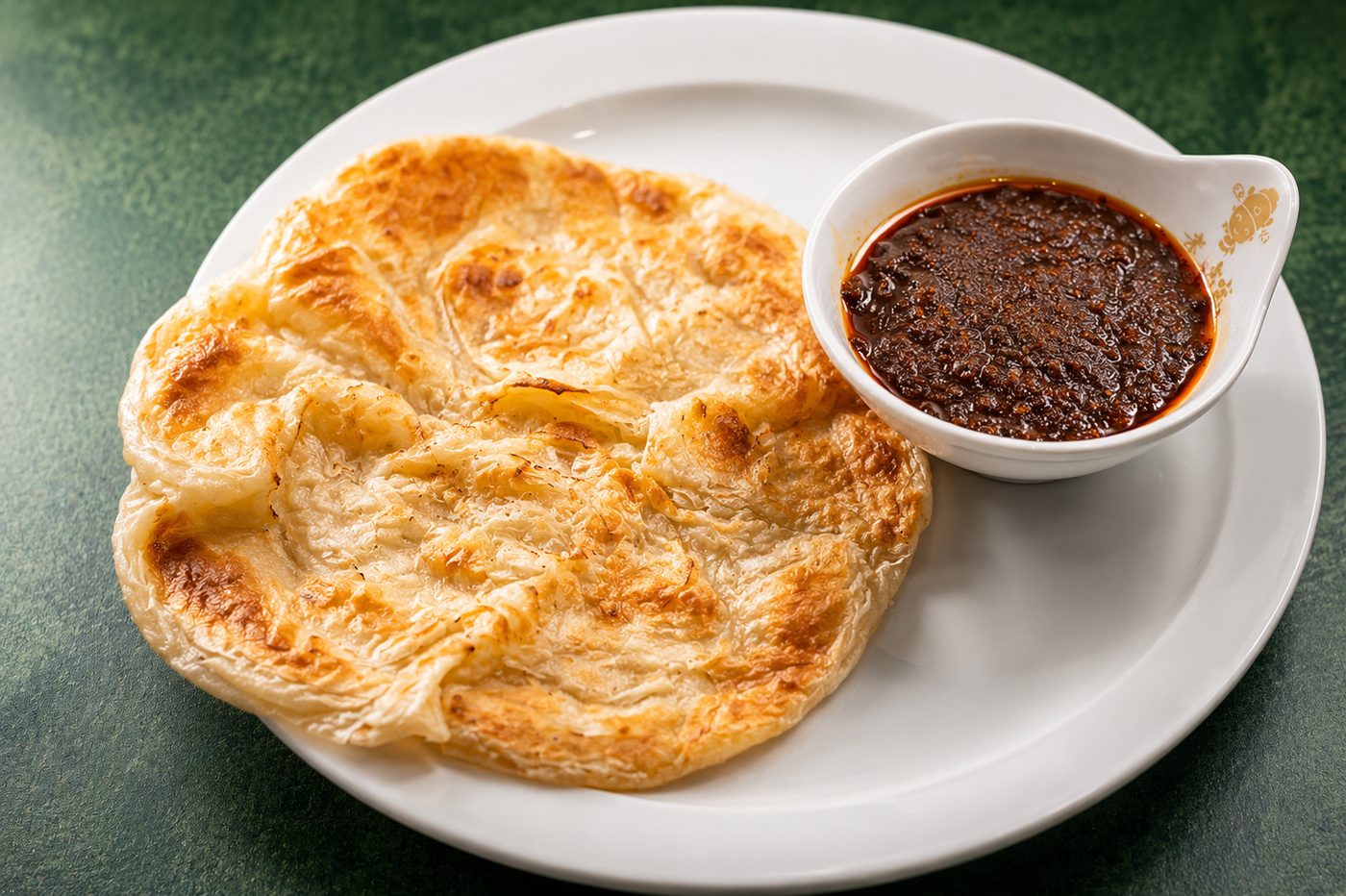 Flaky roti with spiced sambal dip — Indonesian restaurant food photography